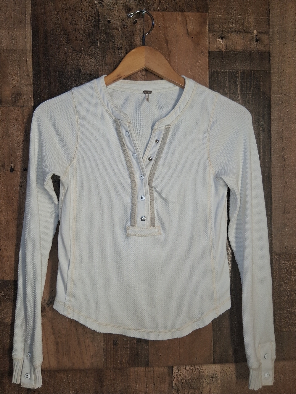 Free People Henley Thermal Top Size XS Cream Long Sleeve